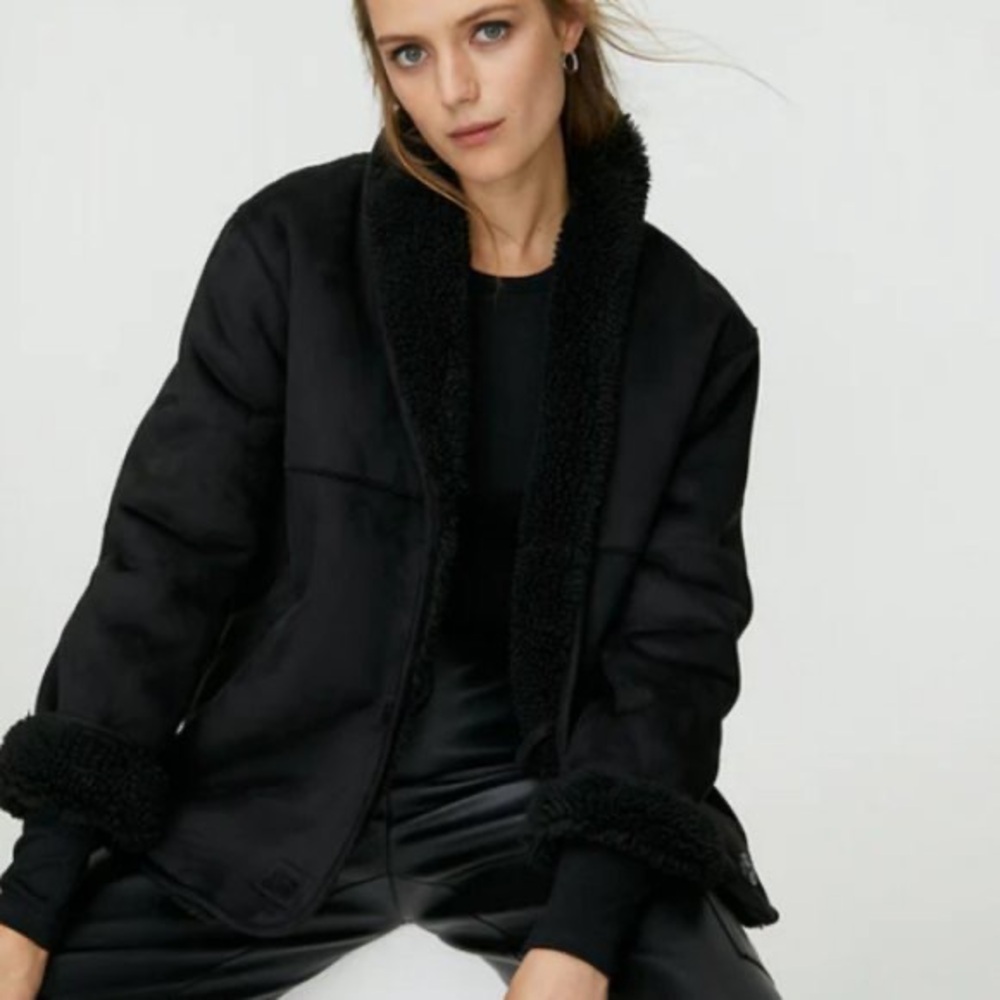 ARITZIA Wilfred Free Deanna Stallion Sherpa Jacket Button-Up Coat Black Sz S - Picture 6 of 15